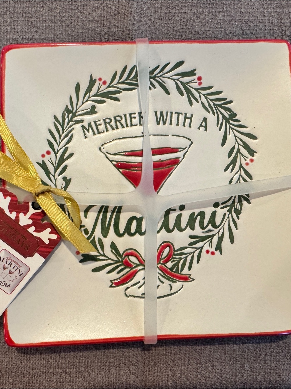 Martini Holiday Ceramic Serving Plate - White and Red